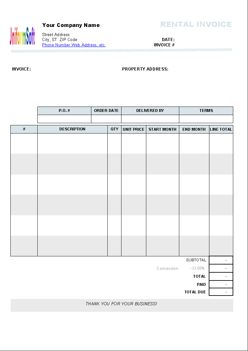 Click to view Rental Invoice Template 1.10 screenshot