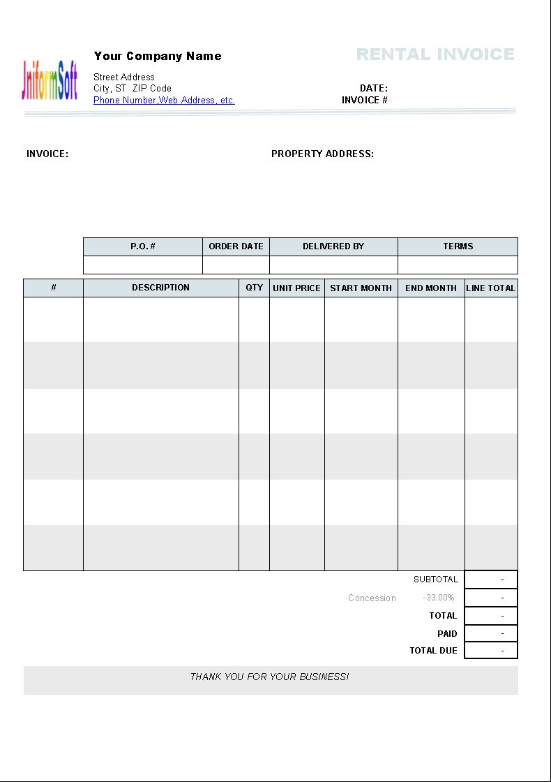 Rental Invoice Template Uniform Invoice Software