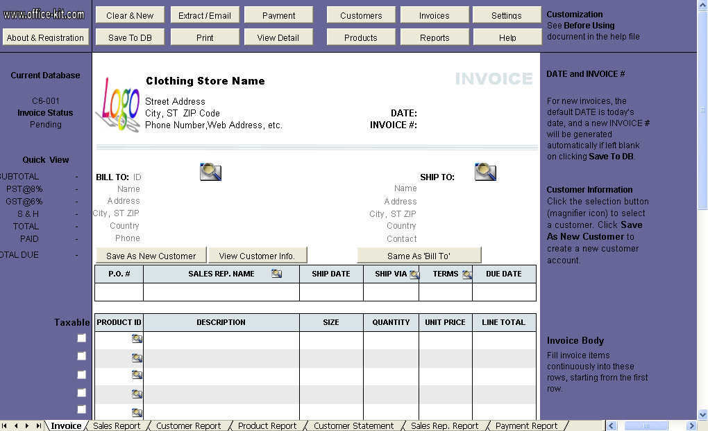 Clothing Store Invoice Template Invoice Manager For Excel