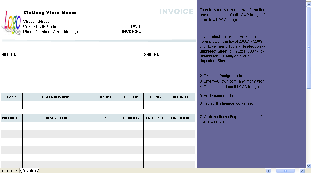 Clothing Store Invoice Template Invoice Manager For Excel