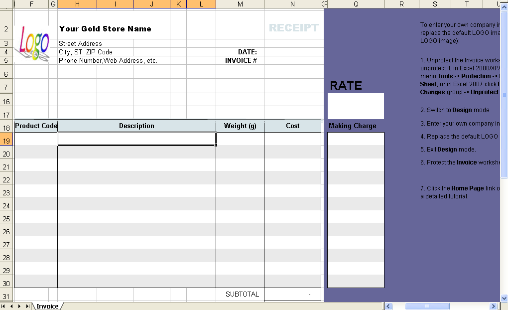 Gold Shop Receipt Template Invoice Manager For Excel