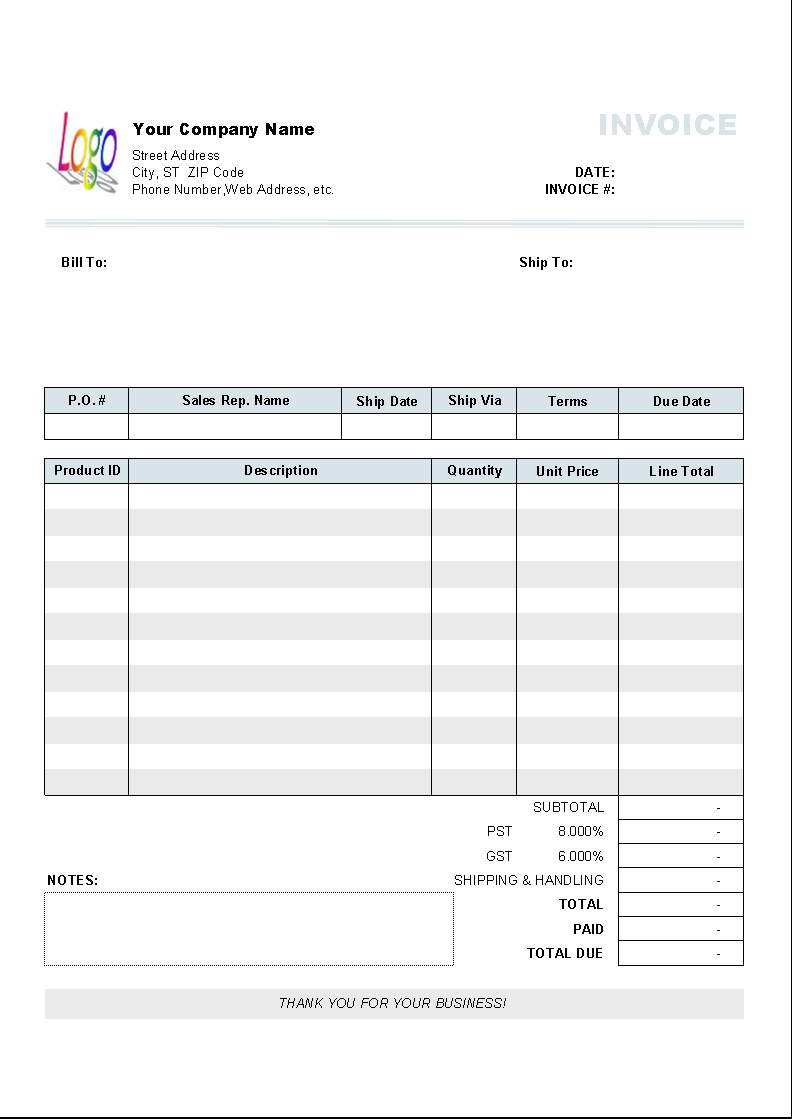 professional sales invoice template